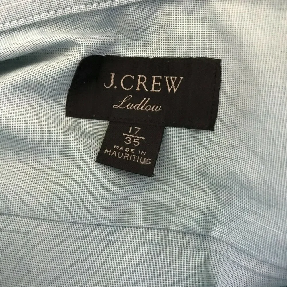 J. Crew Shirt Mens Sz 17 35 Blue Cotton Ludlow Slim Fit Button‎ Up Dress